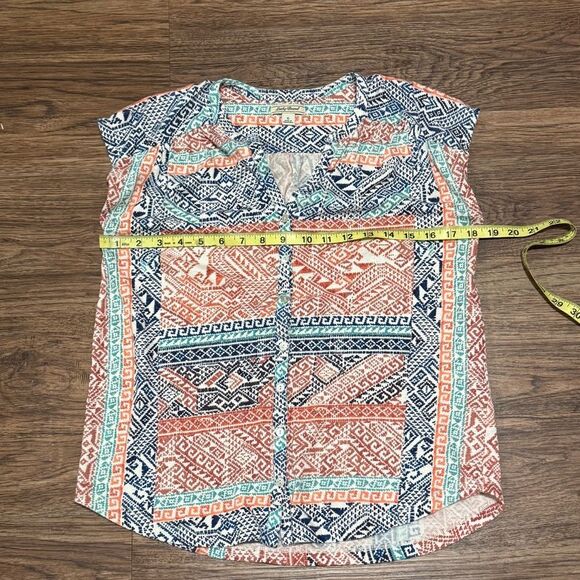 Lucky Brand Sleeveless Aztec Print Design Button Down Top Blue Green Orange S - Picture 11 of 11
